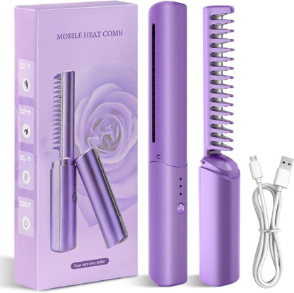 Mini Hair Straightener Cordless Rechargeable Mini Adjustable Hair Straightener Hot Comb