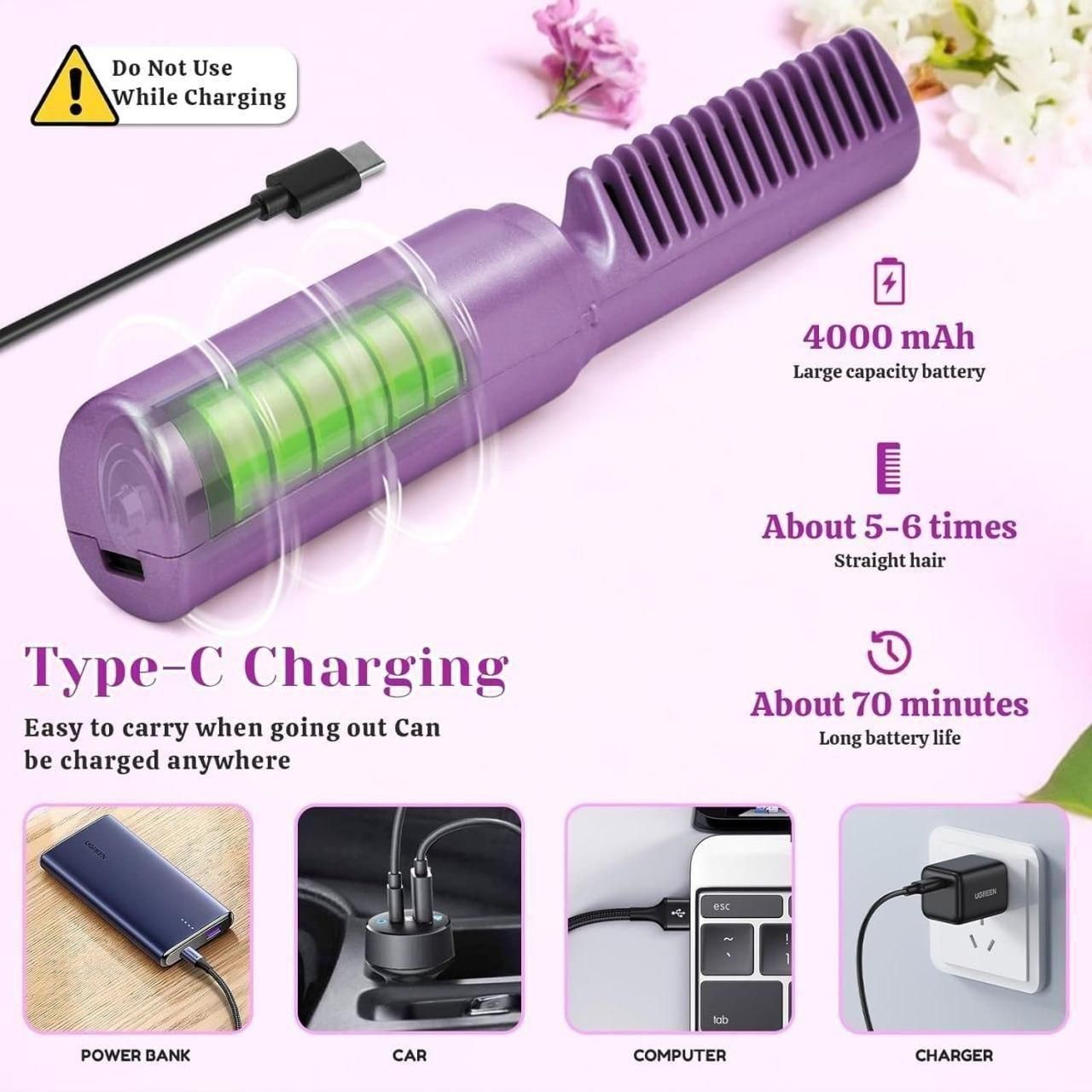 Mini Hair Straightener Cordless Rechargeable Mini Adjustable Hair Straightener Hot Comb